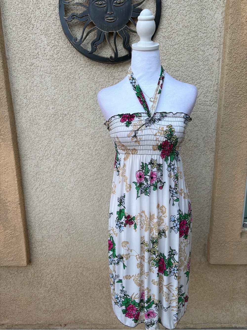 Y2K Floral Smocked Halter Dress Cottagecore Fairycore Boho Sundress